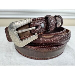 Resistol Mens Vintage 1994 Brown Leather‎ Basketweave Western Belt 36 Engraved